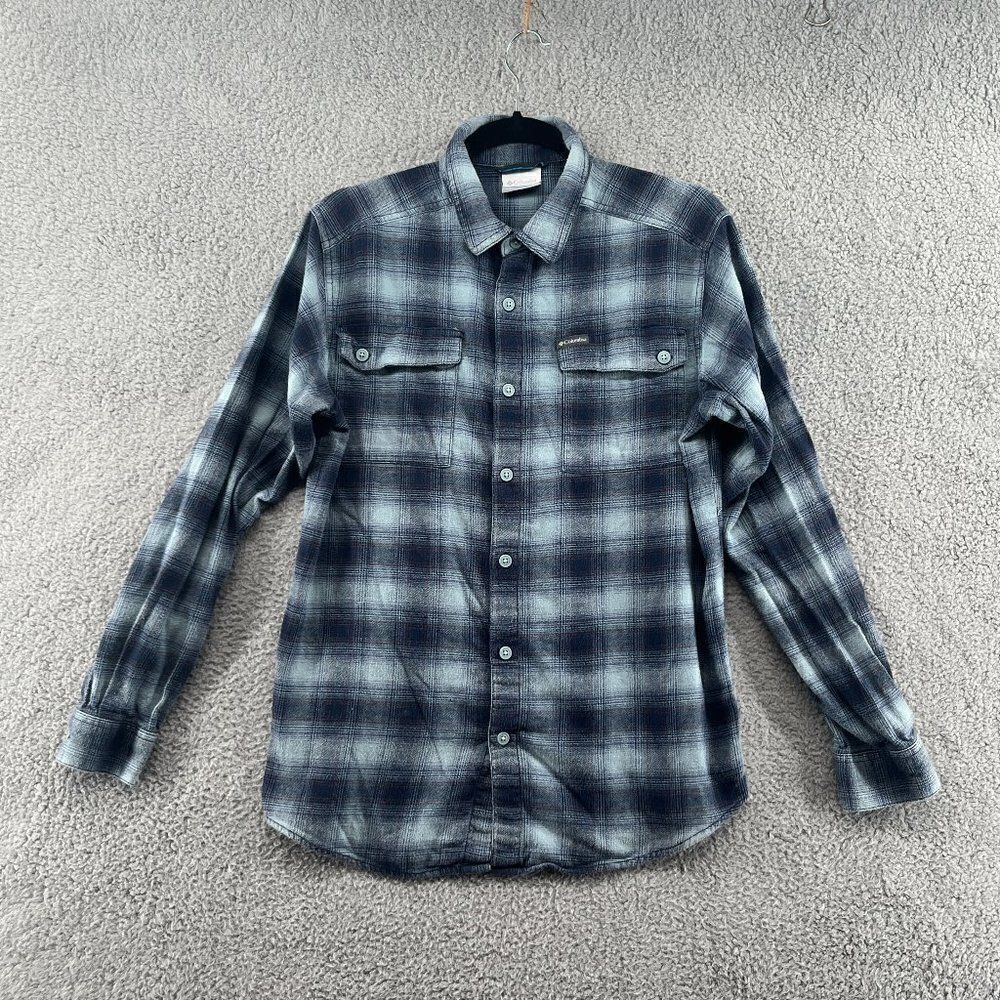 Columbia Men's Cotton Flannel Shirt Size Small Blue Plaid Outdoor Hiking Camping